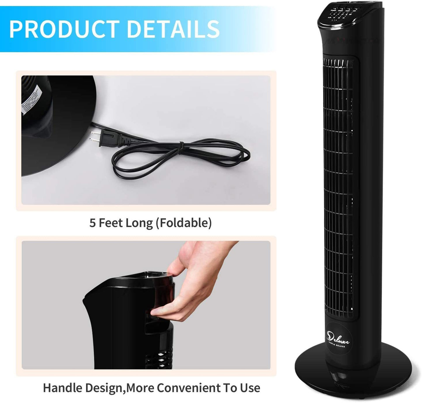 Simple Deluxe 32’’ Electric Oscillating Tower Fan Black