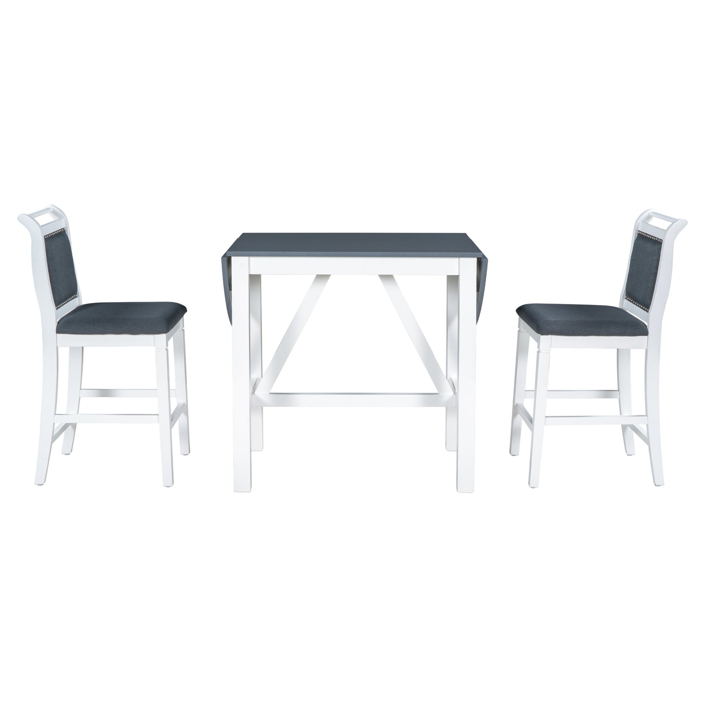 TOPMAX 3 Piece Wood Drop Leaf Dining Table Set  White/Gray