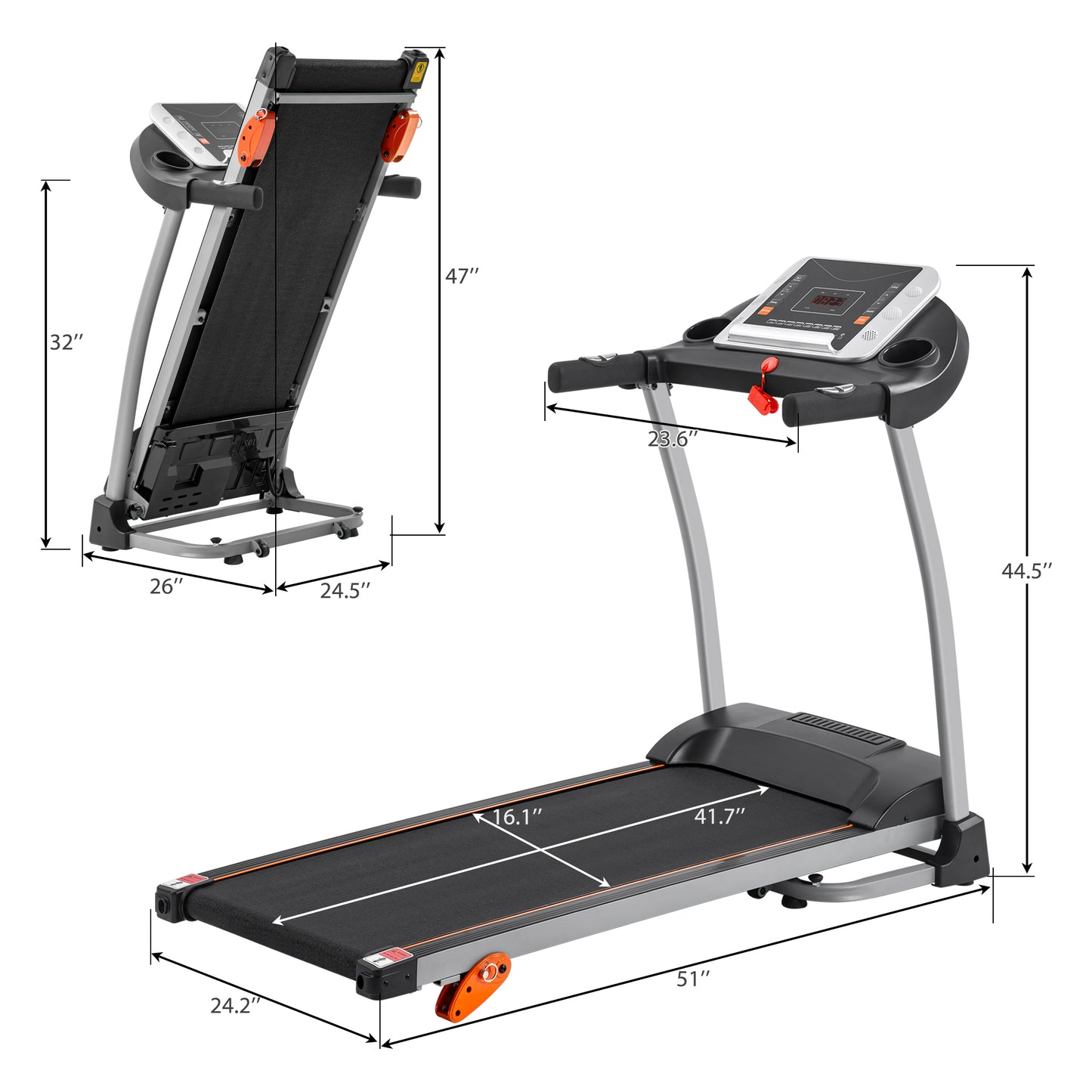 Easy Folding Treadmill  1.5HP Electric