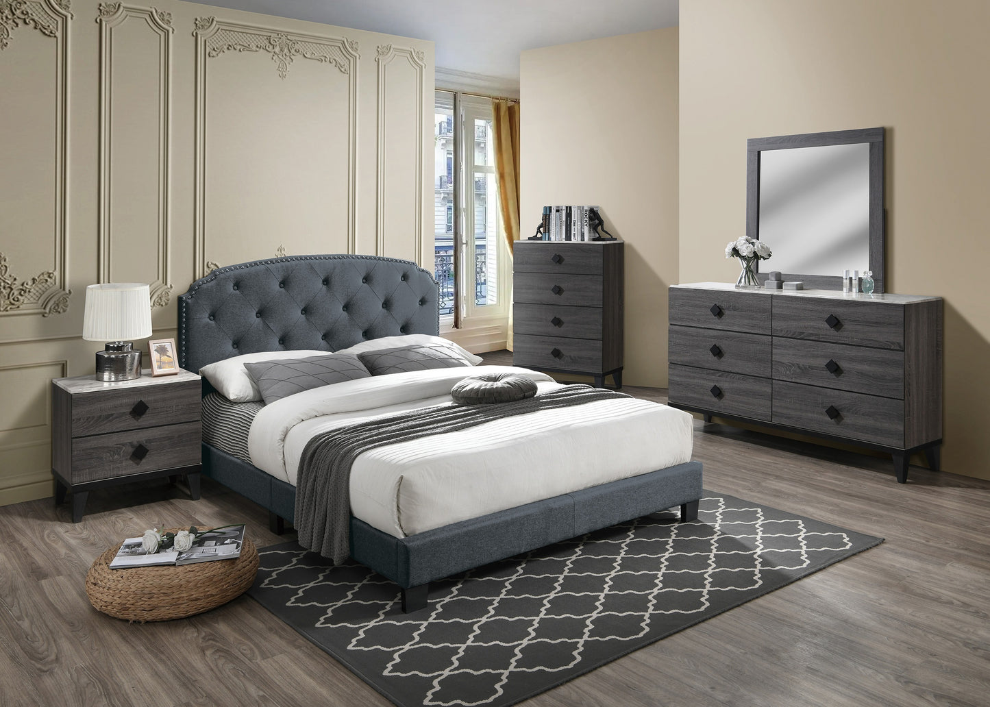 Bedroom Furniture Contemporary Look Grey Nightstand Drawers