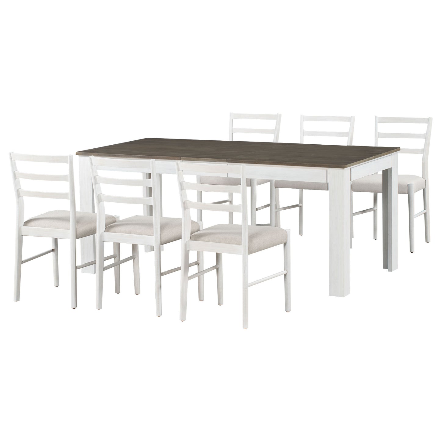 TREXM 7-Piece Wooden Dining Table Set Brown + White