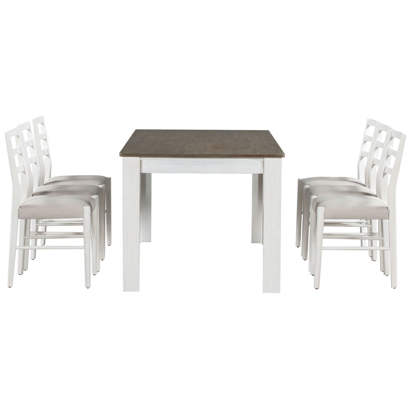 TREXM 7-Piece Wooden Dining Table Set Brown + White