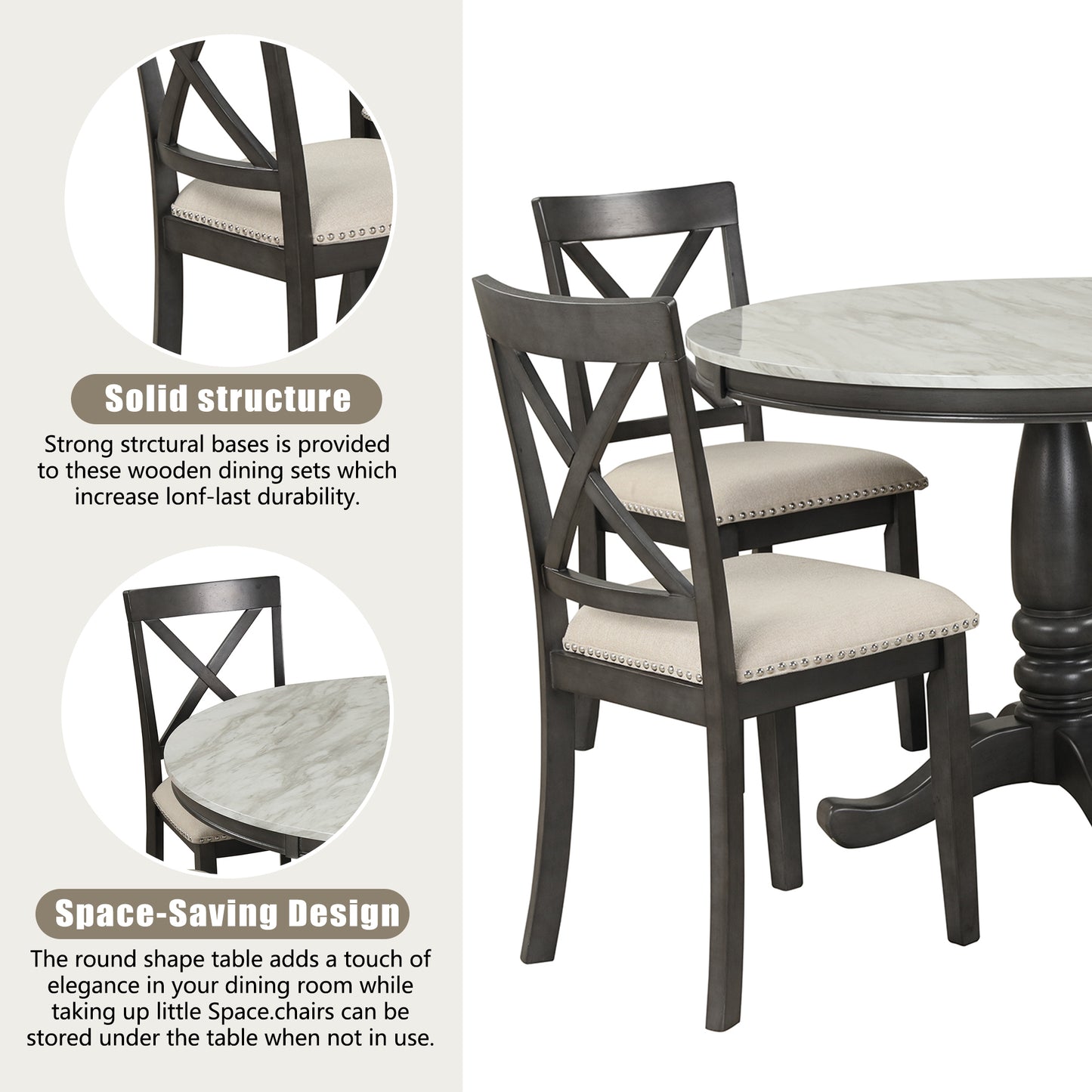 Orisfur 5 Pieces Dining Table and Chairs Set for 4 Persons
