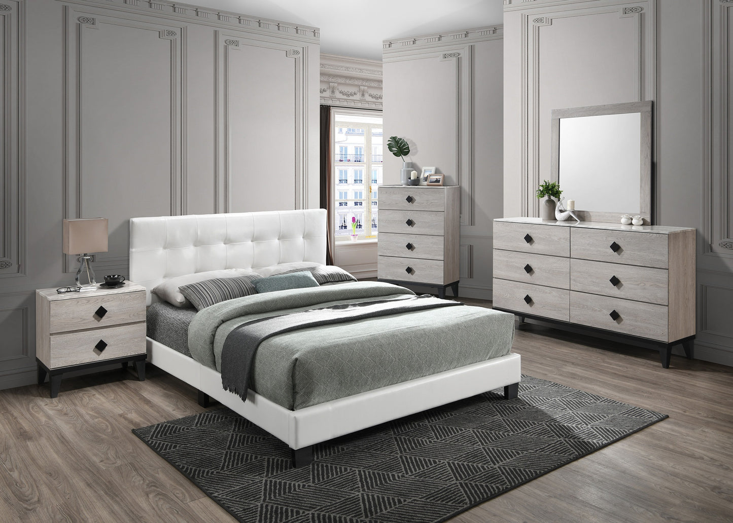 Bedroom Furniture Contemporary Look Cream  Nightstand Drawers