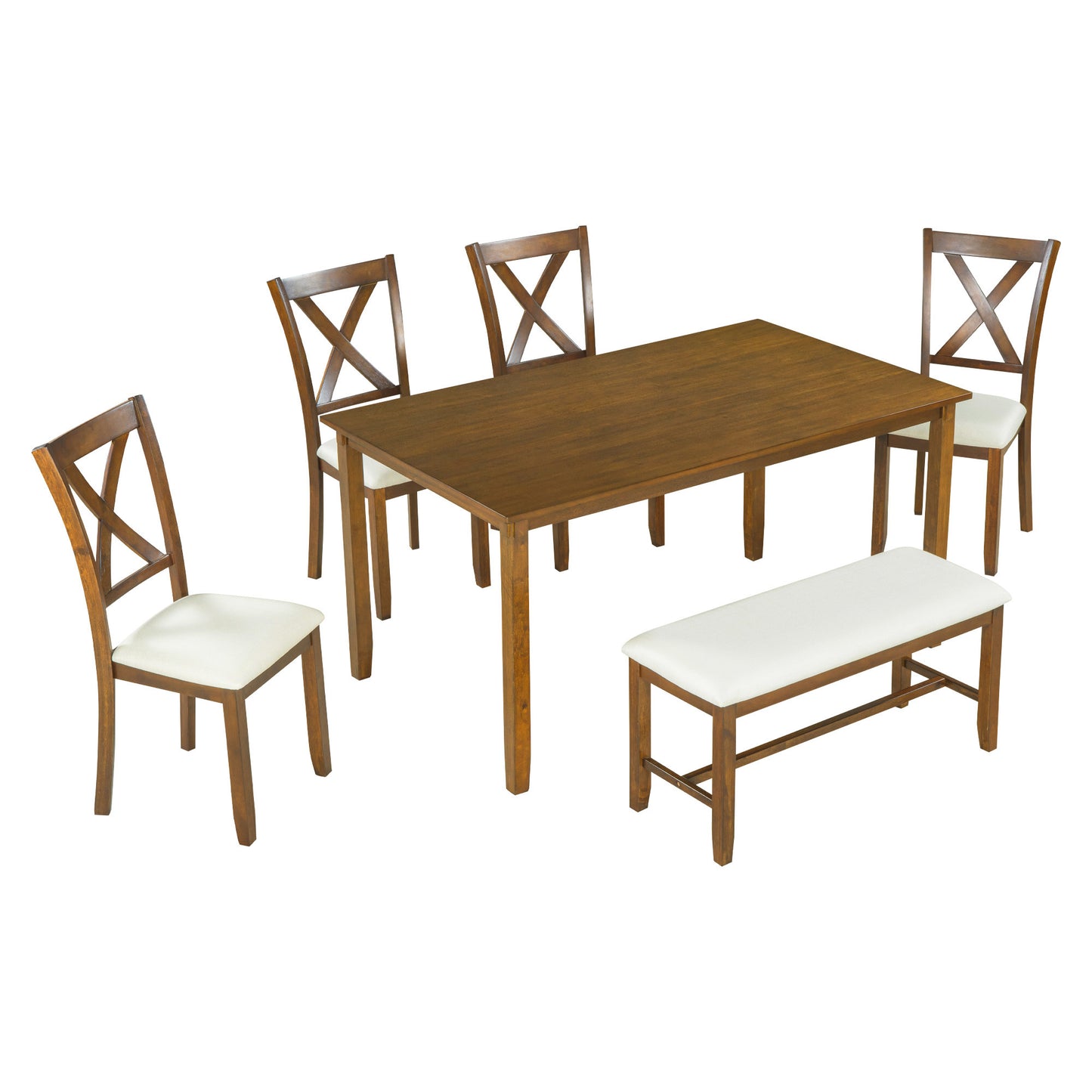 TREXM 6-Piece Kitchen Dining Table Set Natural Cherry