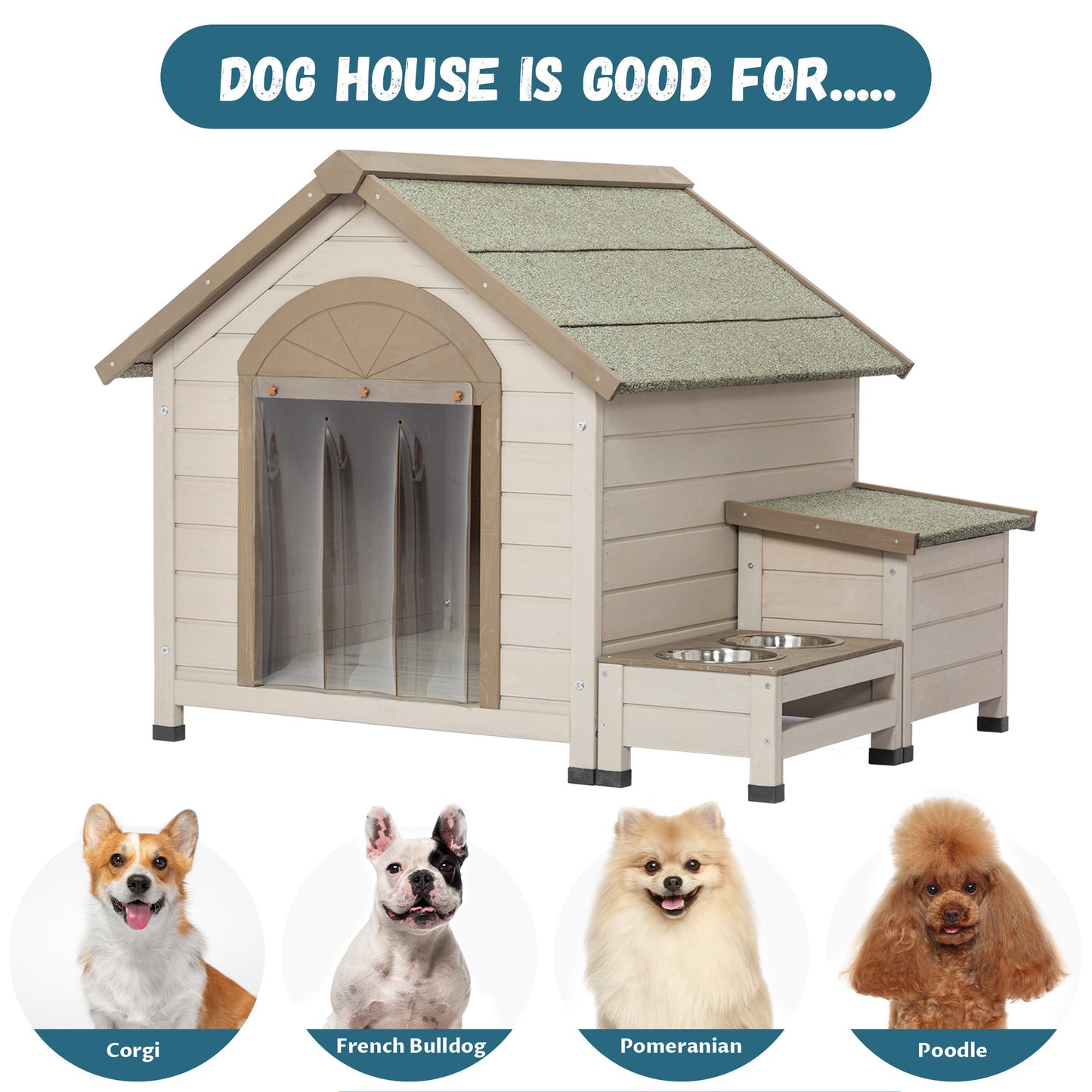 Outdoor fir wood dog house with an open roof ideal for small to medium dogs