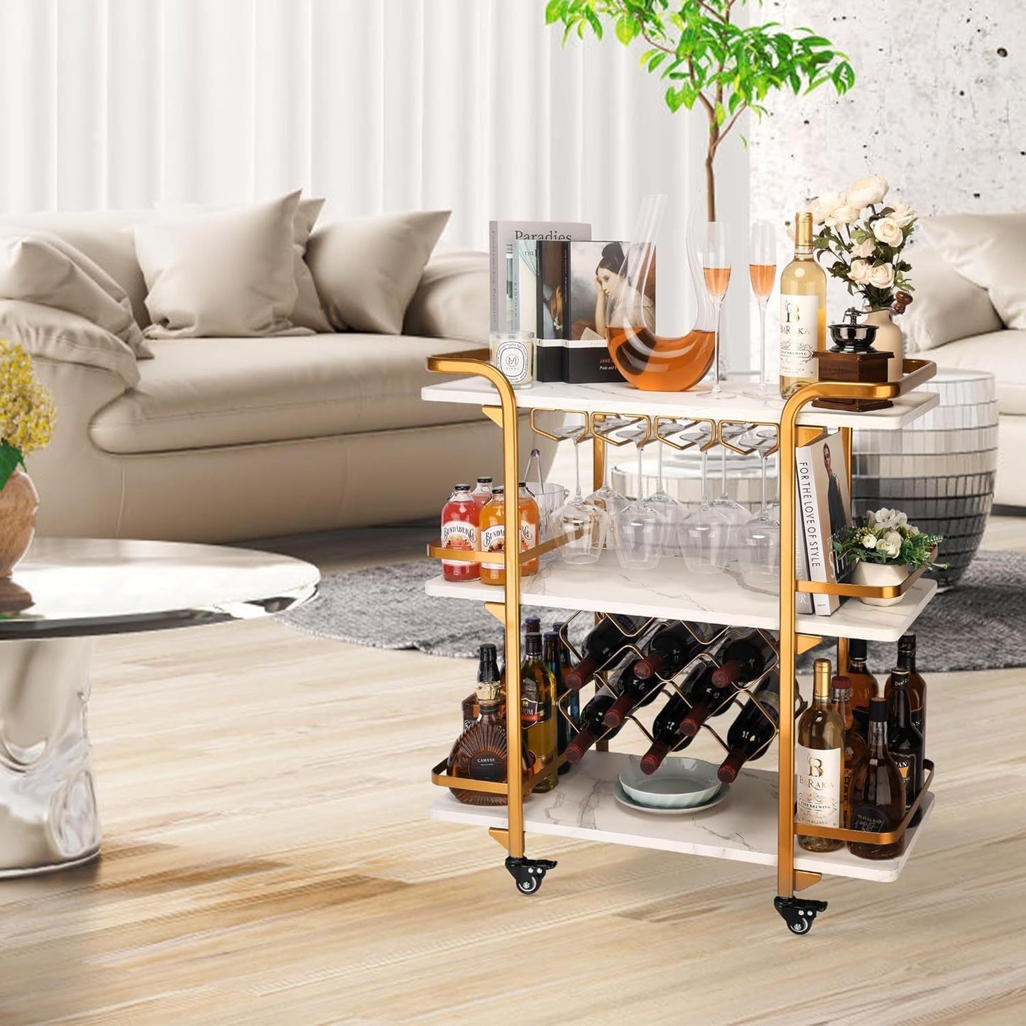 Gold Bar Cart with 3 Tiers for Stylish Storage