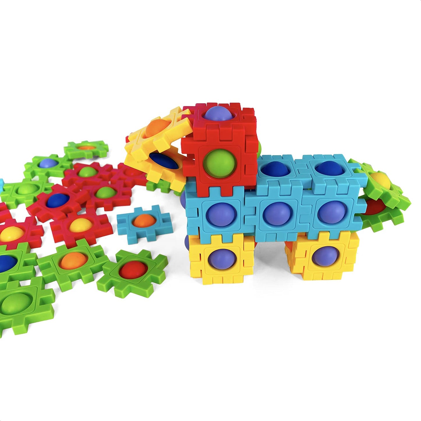Anlabay Two-in-One Pop Blocks Pop Puzzle 48PCS, Jigsaw Puzzles, STEM Toys for 4 5 6 7 8 Year Old Kids, Bubble Popping Sensory Toy, Autism Sensory Toys for Autistic Children (Bubbles)