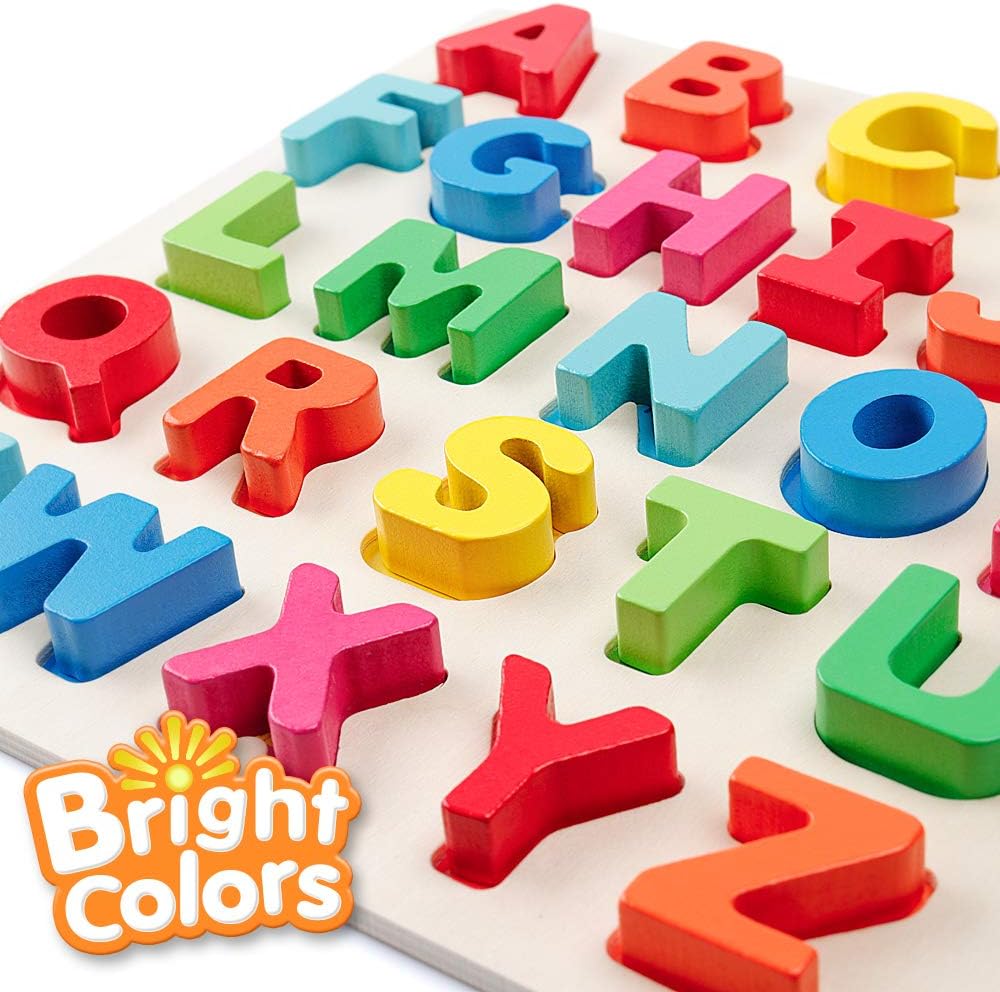 Coogam Wooden Alphabet Puzzle – ABC Letters Sorting Board Blocks Montessori Matching Game Jigsaw Educational Early Learning Toy Gift for Preschool Year Old Kids