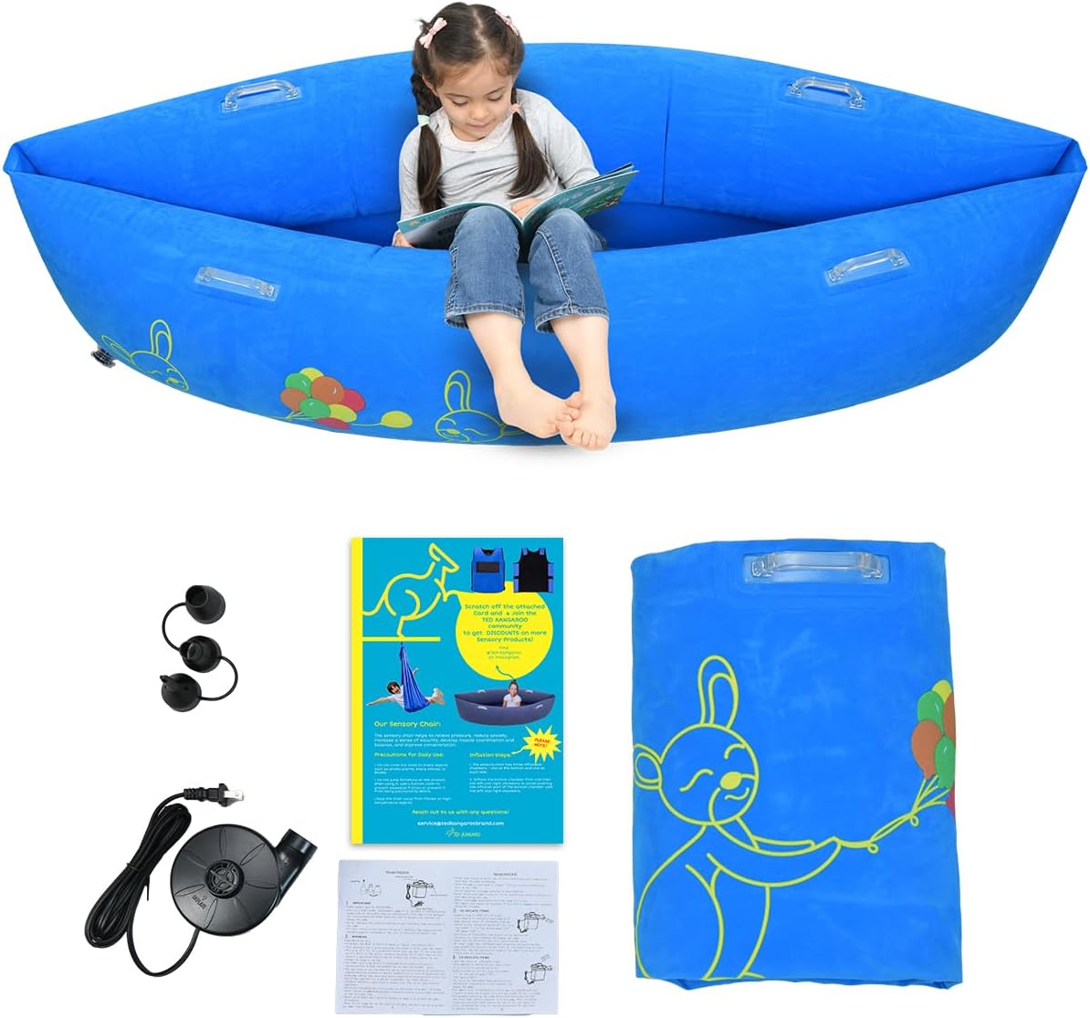 Ted Kangaroo Sensory Chair for Kids with Autism - Inflatable Chair Pod & Inflatable Therapeutic Peapod, Sensory Toys for Autistic Children, Includes Electric Air Pump