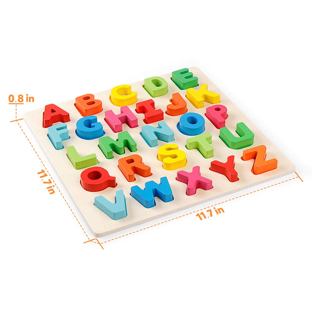 Coogam Wooden Alphabet Puzzle – ABC Letters Sorting Board Blocks Montessori Matching Game Jigsaw Educational Early Learning Toy Gift for Preschool Year Old Kids