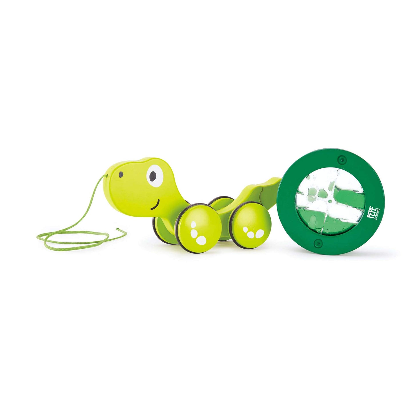Hape Tito Pull Along | Wooden Turtle with Swirling Shell Pull Toddler Toy, Green