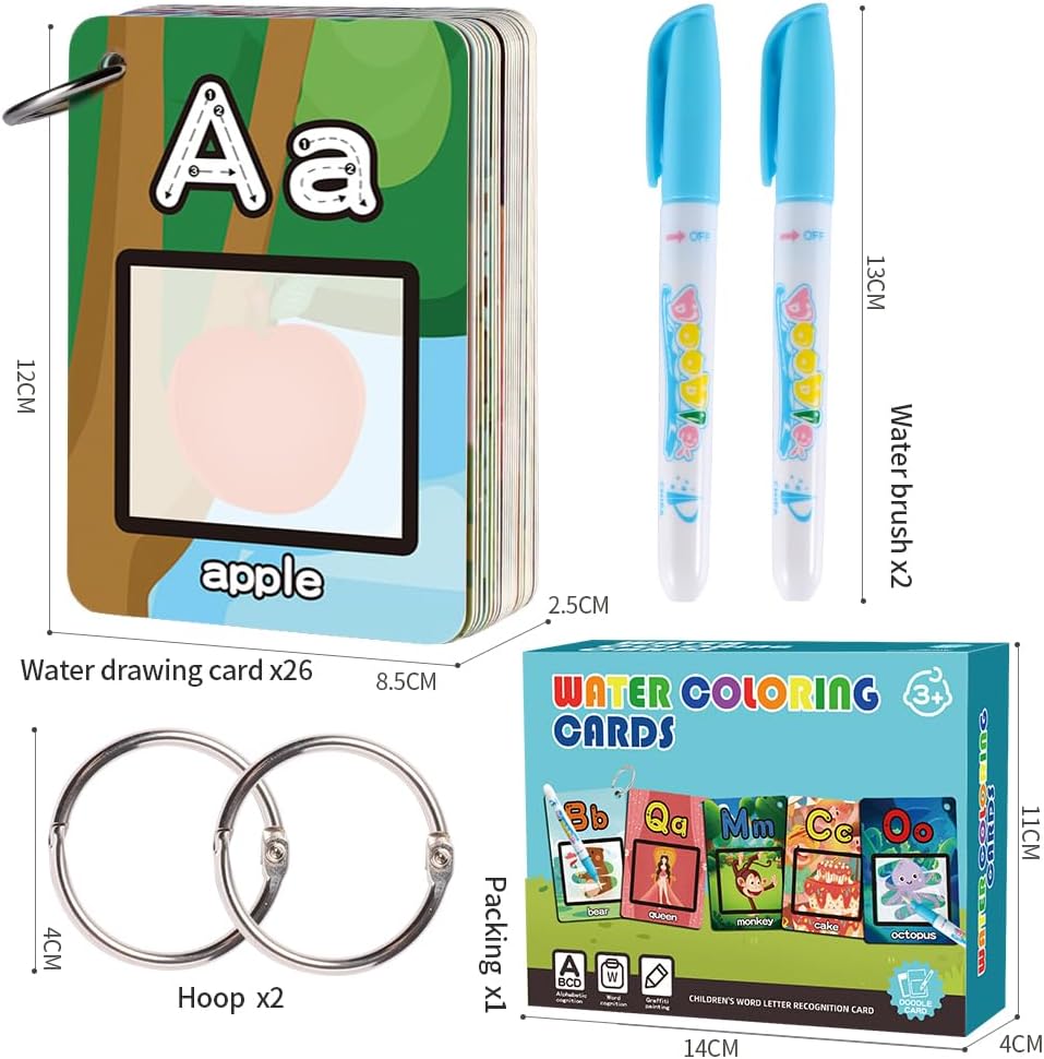 Water Coloring Books for Toddlers, Aqua Painting Book for 18+ Months, Magic Paint Set for 2 3 4 5 Years Old, Alphabet Flash Cards ABC Learning, Road Trip/Airplane Travel/Car Activities Essentials Kids
