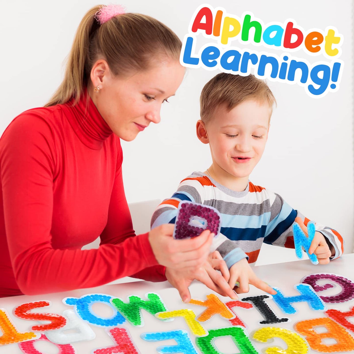 LESONG Alphabet Letters Sensory Toys for Kids: ABC Learning Educational Montessori Toys for Preschool Toddlers 3 4 5 6 Years Old, Water Beads Fidget Sensory Toys for Autistic Children Anxiety Relief