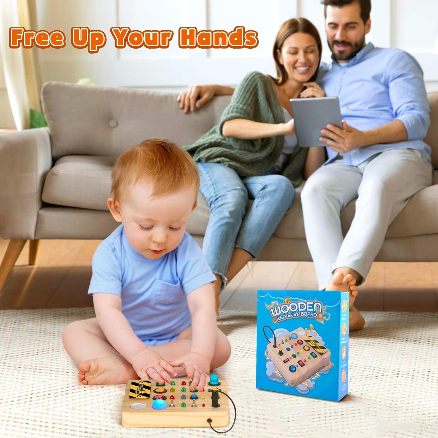 TINTECUSA Busy Board Montessori Toys for Toddler, Wooden Sensory Board Switch Toy with Shape Sorter LED Light Up Toys Educational Plane Travel Activity for 1-6 Year Old Girls & Boys Gifts