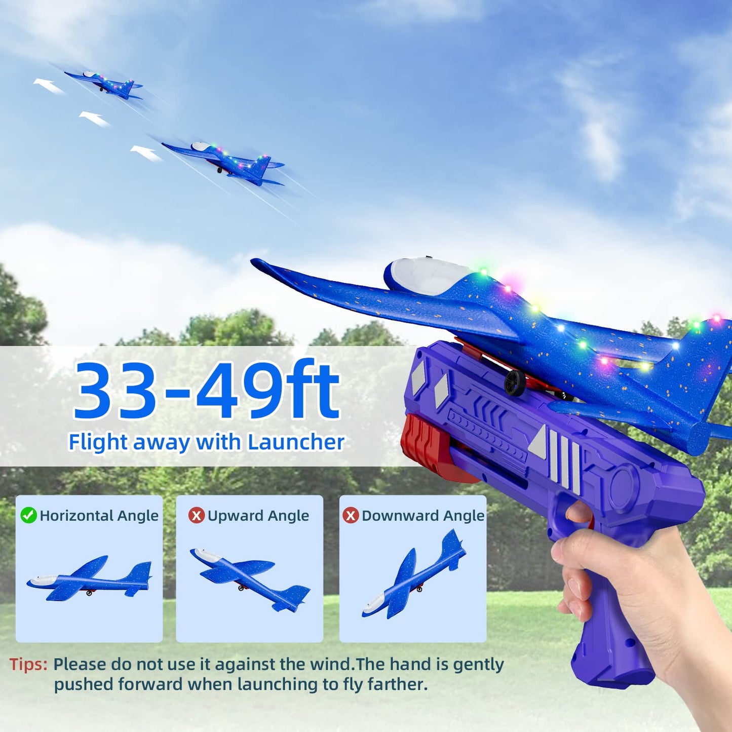 3-Pack LED Airplane Launcher Toy - 2 Flight Modes, Foam Glider Planes, Outdoor Toys for Kids Ages 3 4 5 6 7 8 9 10 11 12 Year Old Boys & Girls Birthday Gift, Educational Flying Toys