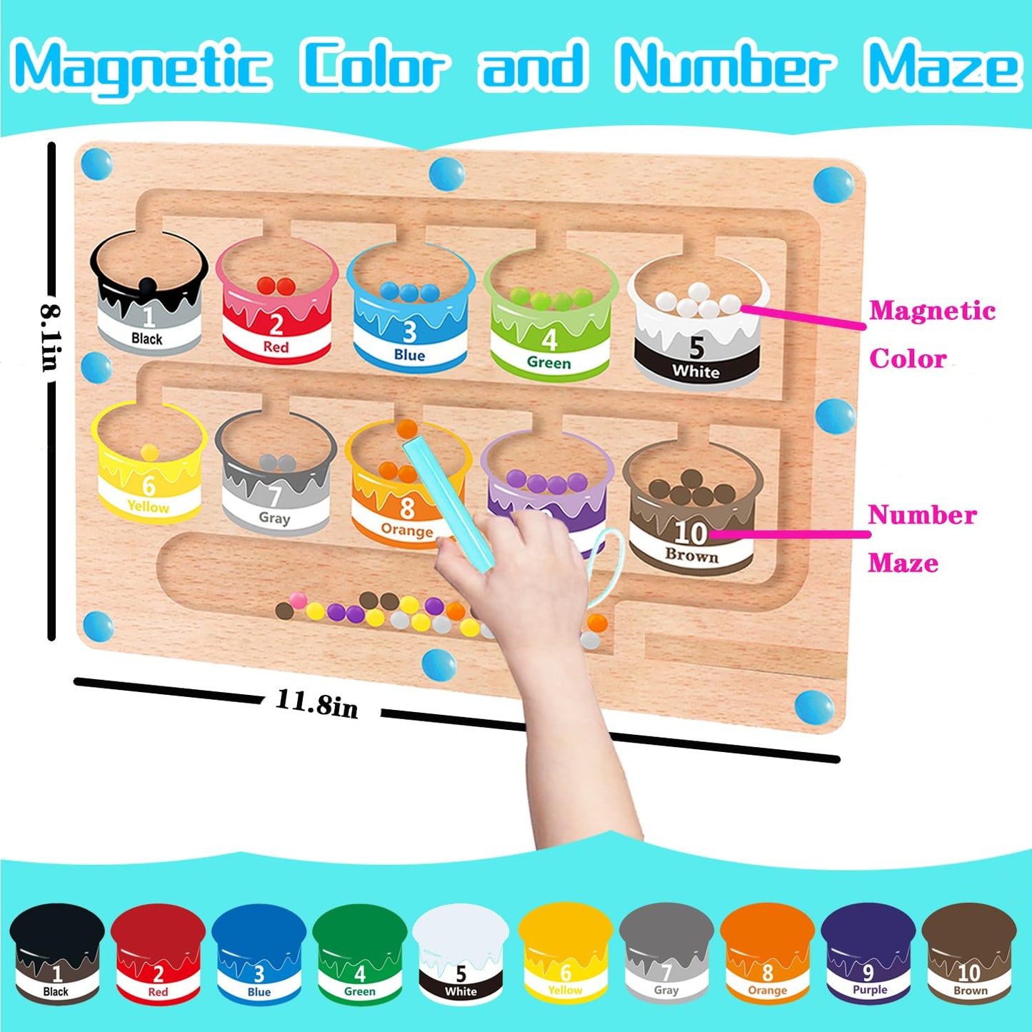 MINGKIDS Montessori Toys for 2+ 3 4 5 Year Old-Wooden Board Puzzle with Color and Number Magnet Maze,Learning & Education Toys for Preschoolers, Toddler Fine Motor Skills Travel Toys Birthday Gifts
