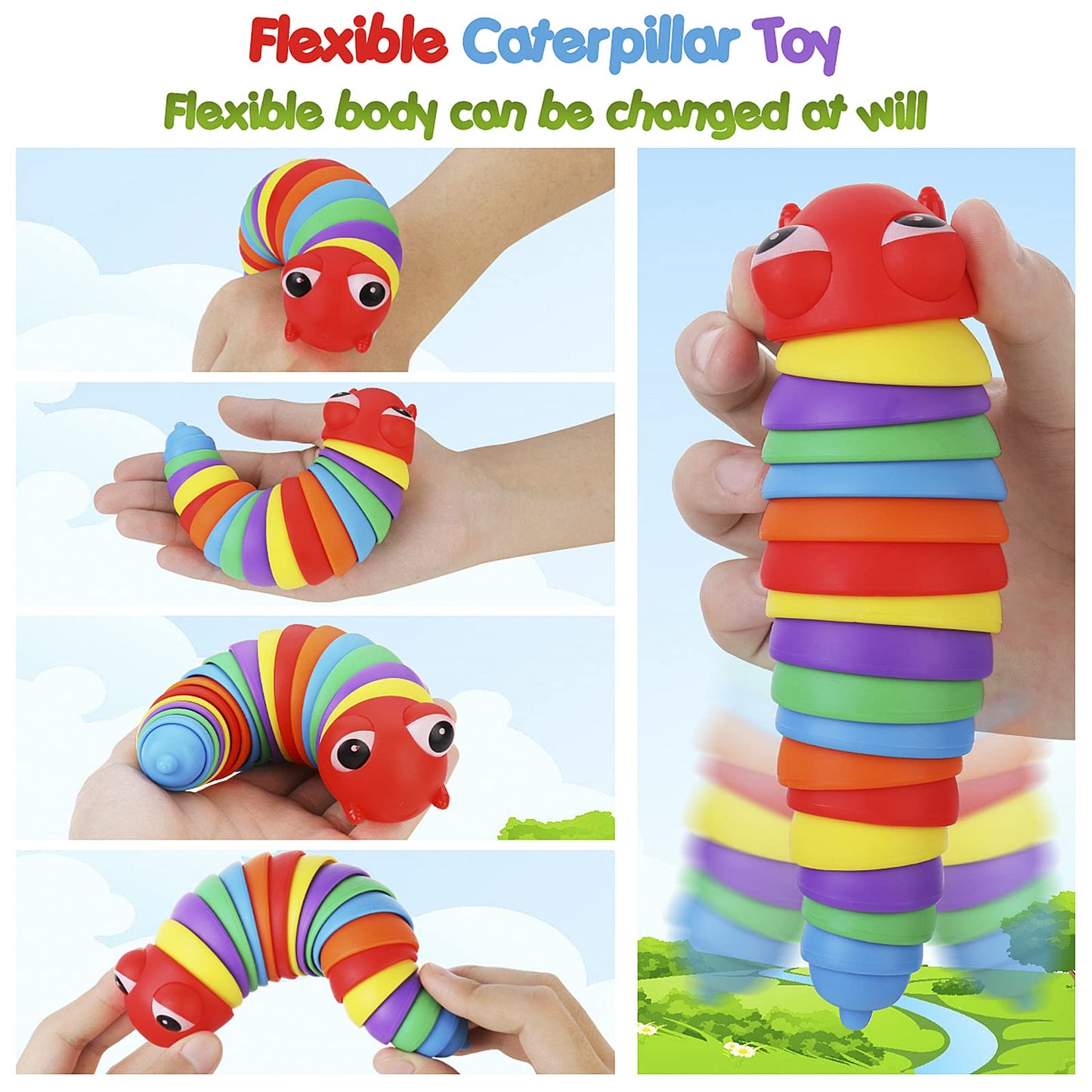 ChicJoy Caterpillar Sensory Toys for Toddlers, Road Trip Autism Fidget Toys for Autistic Kids,Party Favor Desk Pet Gifts for Children, Adults, Christmas, Birthday- Red