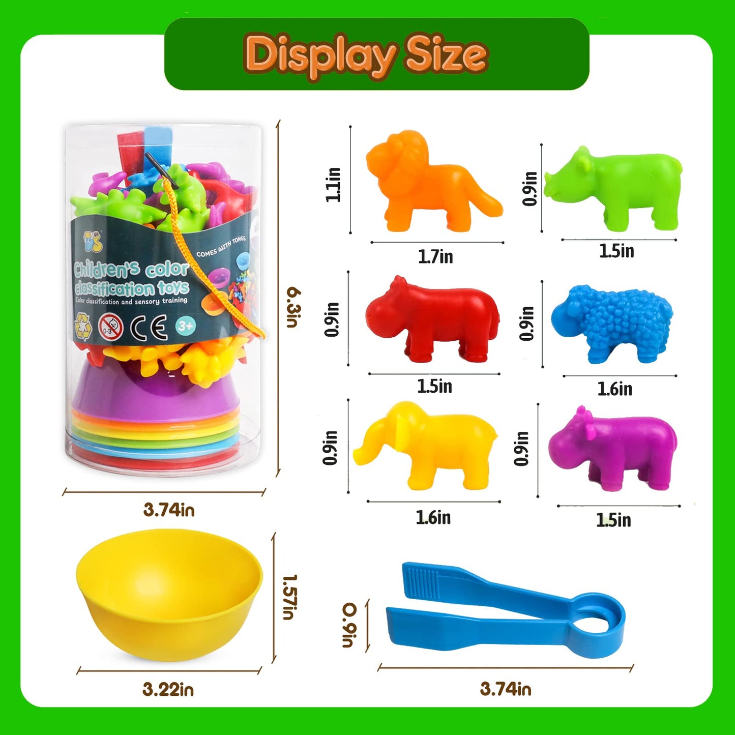 JOCHA Color Sorting and Counting Animals Toys for Toddlers 3 5 4 Years Old Preschool Matching Learning Educational Game Montessori Sensorys Math Classification Activities Toys for Kids Boys Girls