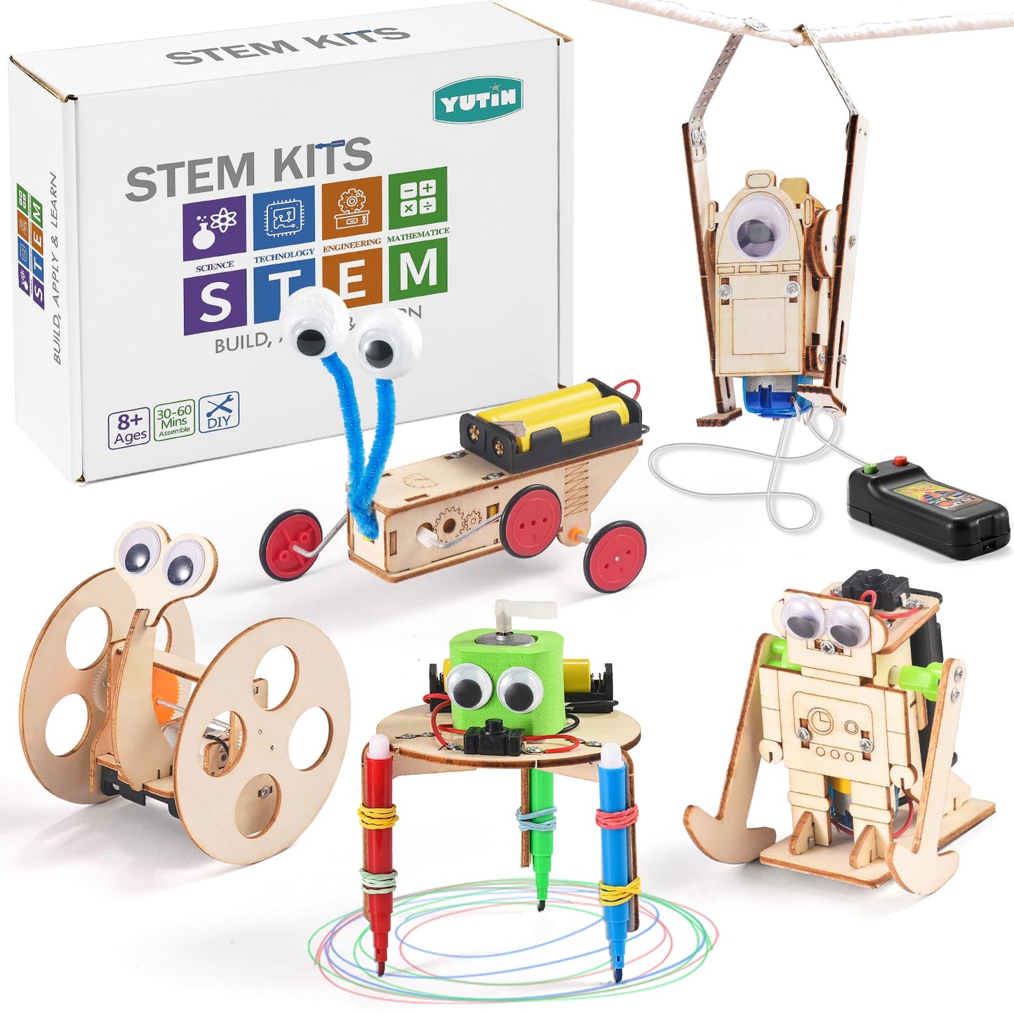 STEM Kits for Kids Ages 8-10-12, Robot Building Crafts Kit for Boys Age 6-8, Wood Science Projects, 3D Wooden Puzzles, Woodworking Model Christmas Toys for 5 6 7 8 9 10 11 12+