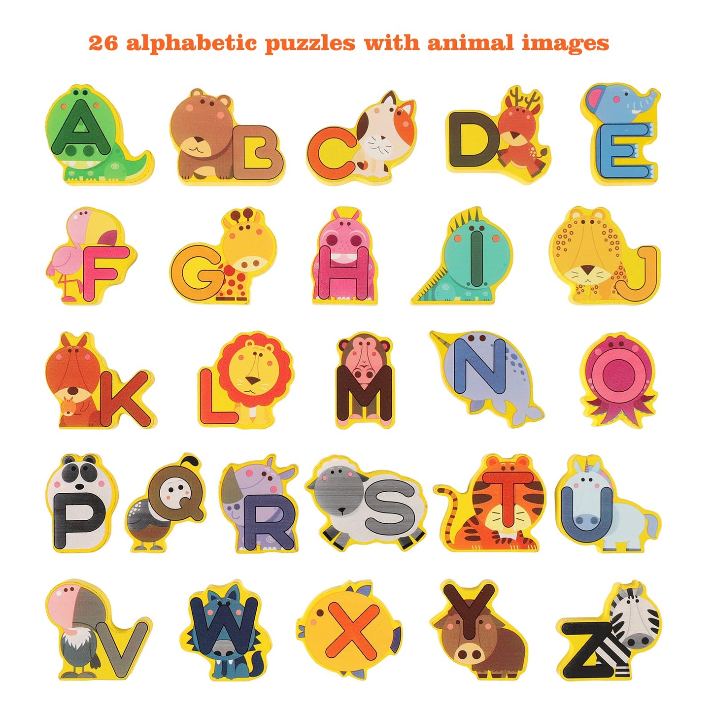 Wooden Peg Animal Alphabet Puzzle Game for Toddlers 2-6 Years Old, Alphabet Puzzles with Animal Shapes and Letters for Boys and Girls, Educational Alphabet Learning Gift Toys for Kids Ages 2 3 4 5 6