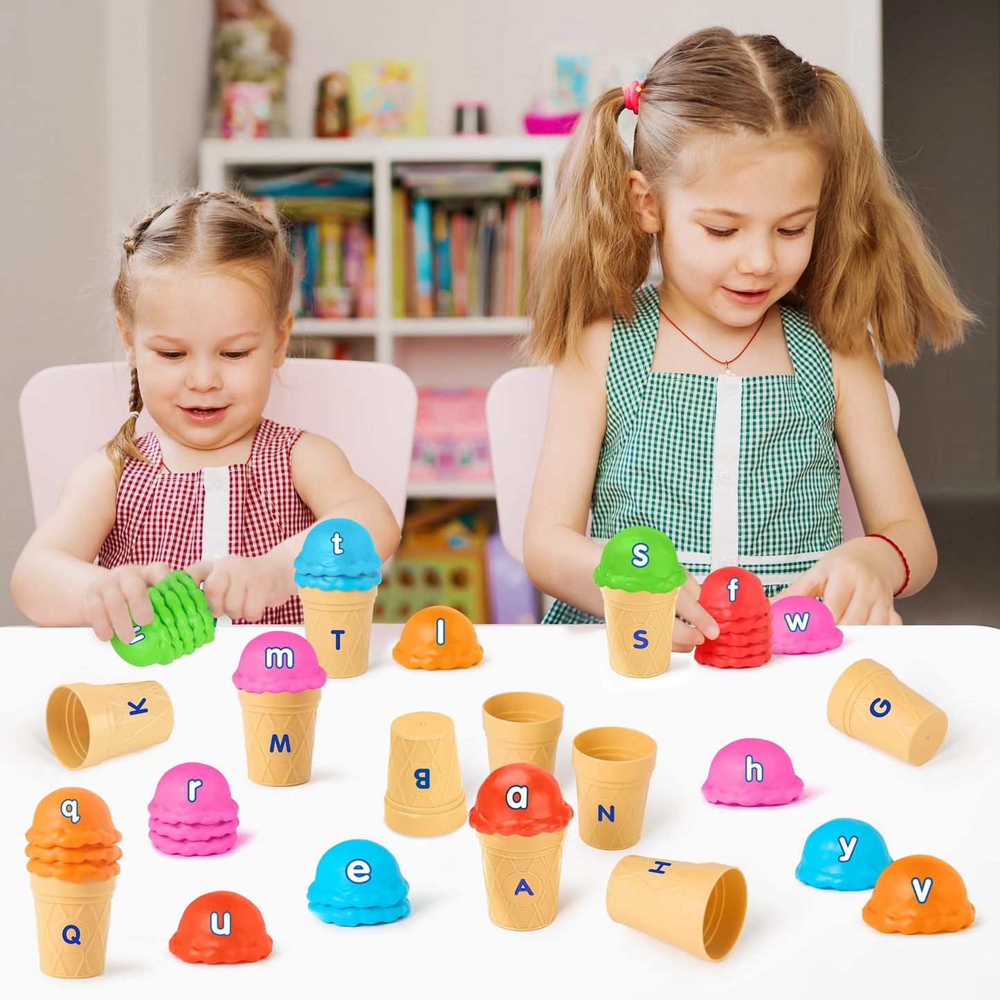Shylizard Alphabet Ice Cream Toy Set for Kids Age 2 3 4 5, Color Sorting Recognition Toys, Toddler ABC Learning Toys, Alphabet Matching Toys, Fine Motor Skills Toys, Preschool Educational Toy for Kids