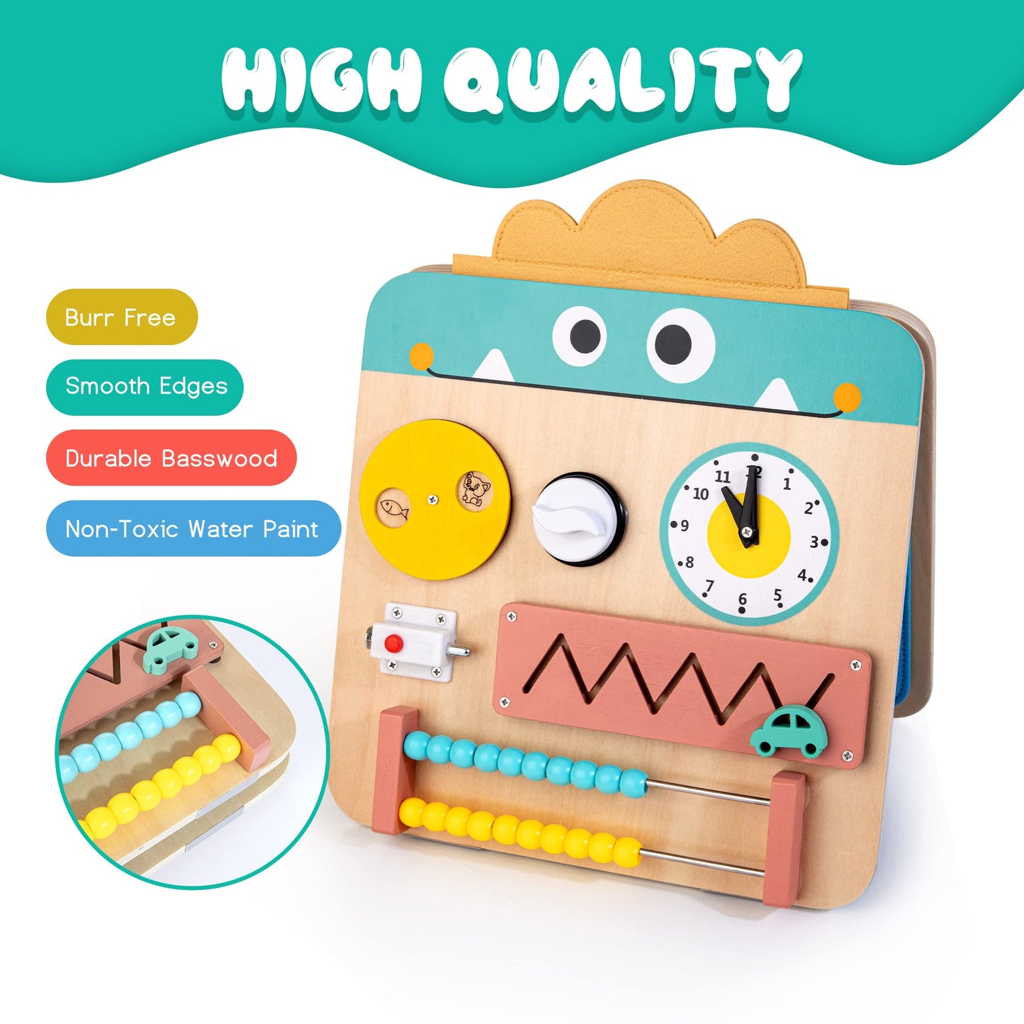 HELLOWOOD 17 for 1 Wooden Busy Board for Kids, Montessori Toys for 2 3 4 Years Old, Eduacational Activity Sensory Board, Multifunctinal Learning Toys for Toddlers Age 2-4, Fine Motor Skill
