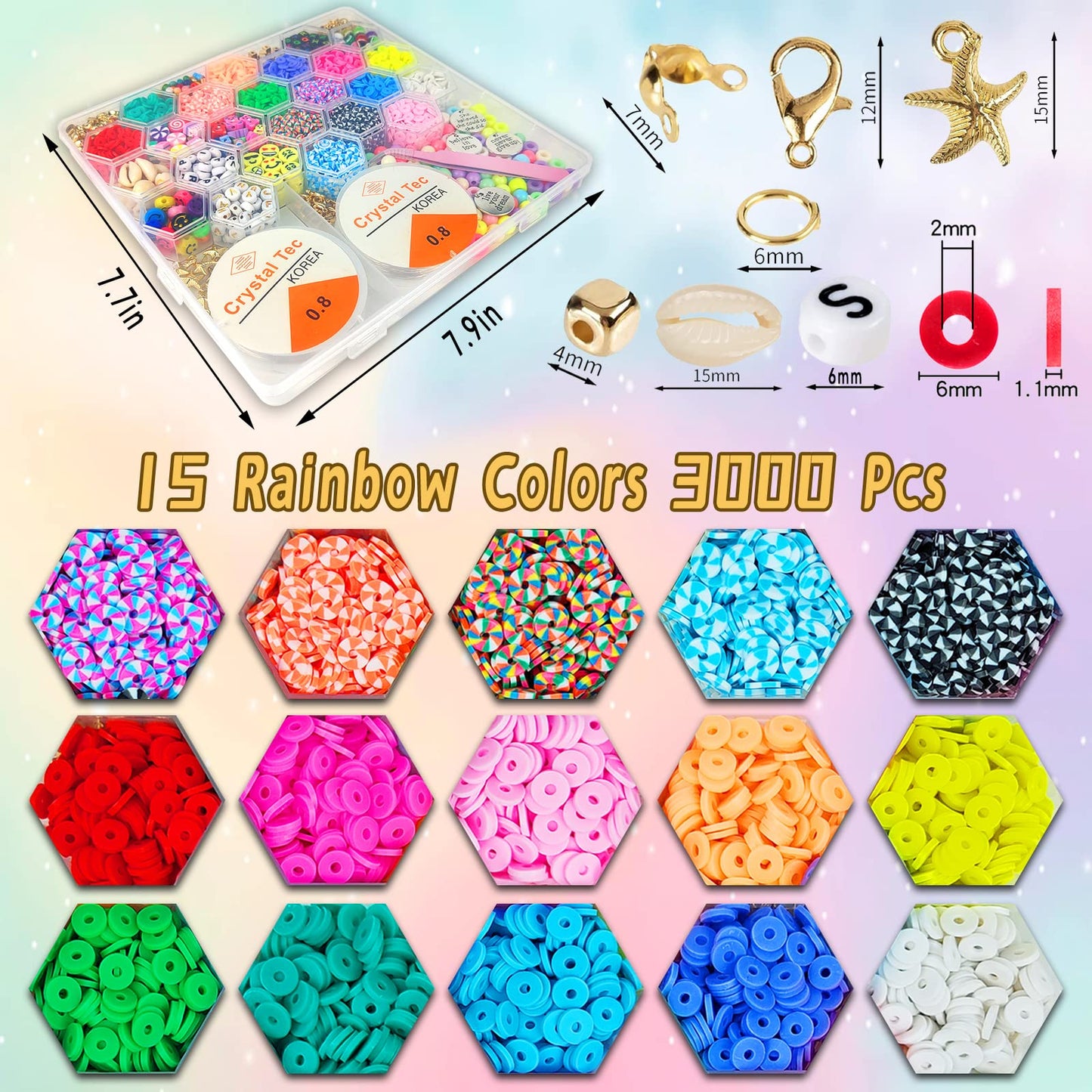 Flat Clay Beads for Jewelry Bracelet Making Kit,6mm Flat Polymer Heishi Beads DIY Arts and Crafts Kit with Smiley Face Letter Bead,Gifts Toys for Girls Age 6-12