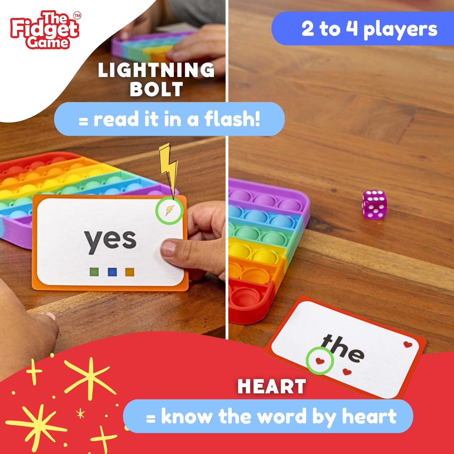 The Fidget Game Learn to Read in Weeks Master 220 High-Frequency Dolch Sight Words Curriculum-Appropriate for Pre-K to Grade 3 - Popping Mats & Dice - Word Pop - Sight Word - Reading Game - Word Game
