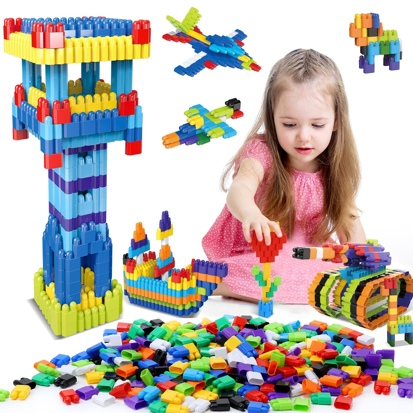 HOLYFUN Building Blocks Set Toy, 398 PCS Classroom Learning Playset Educational Kit Preschool Kindergarten Toy for Kids, Toddler, Boys and Girls