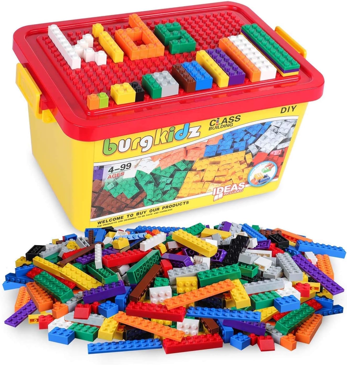 burgkidz Building Bricks 568 Pieces Toys, Classic Building Blocks Includes Wheels, Door, Window, Compatible Bulk Block with Storage Box and Baseplate, STEM Educational Gift for Kids 3+ Year