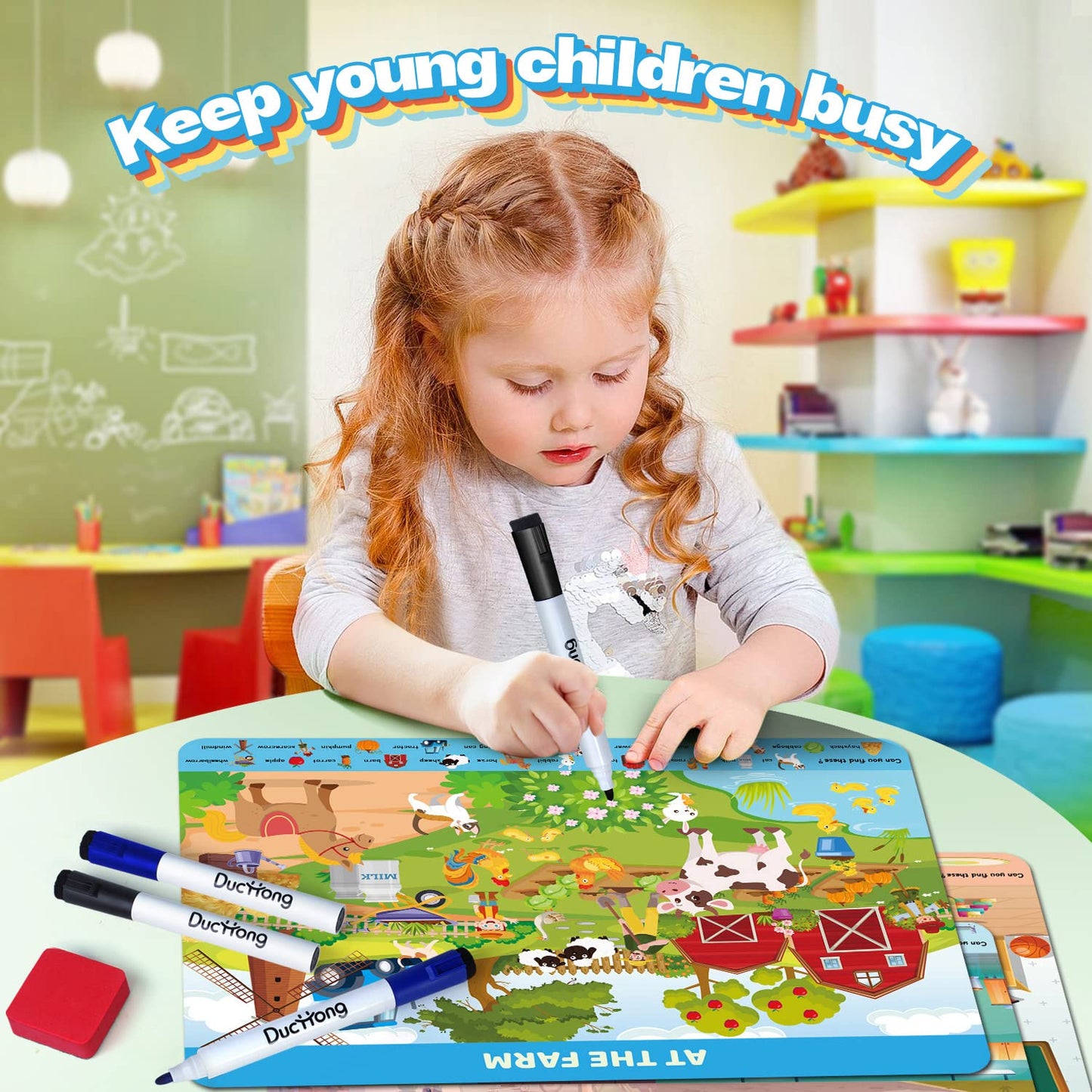 DUCHONG Preschool Learning Activity, Search and Find Cards Educational Game, Learning Toys for Ages 3-5, Gifts for 3,4,5 Years Old Boys and Girls