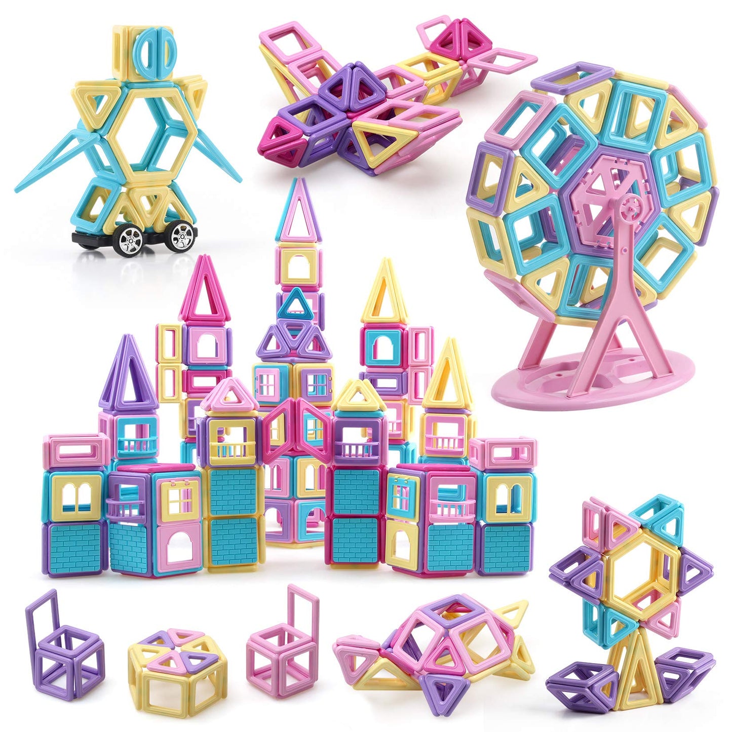 ASOK 197 Pcs Magnetic Blocks Mini Castle 3D Building Tiles Edutainment Toys Develop Creativity Imagination STEM Toys for Kids Age 4 5 6 7 8 9 Years Old Girls Boys Gifts