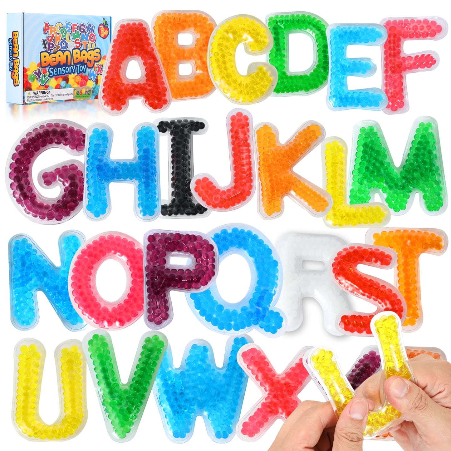 LESONG Alphabet Letters Sensory Toys for Kids: ABC Learning Educational Montessori Toys for Preschool Toddlers 3 4 5 6 Years Old, Water Beads Fidget Sensory Toys for Autistic Children Anxiety Relief