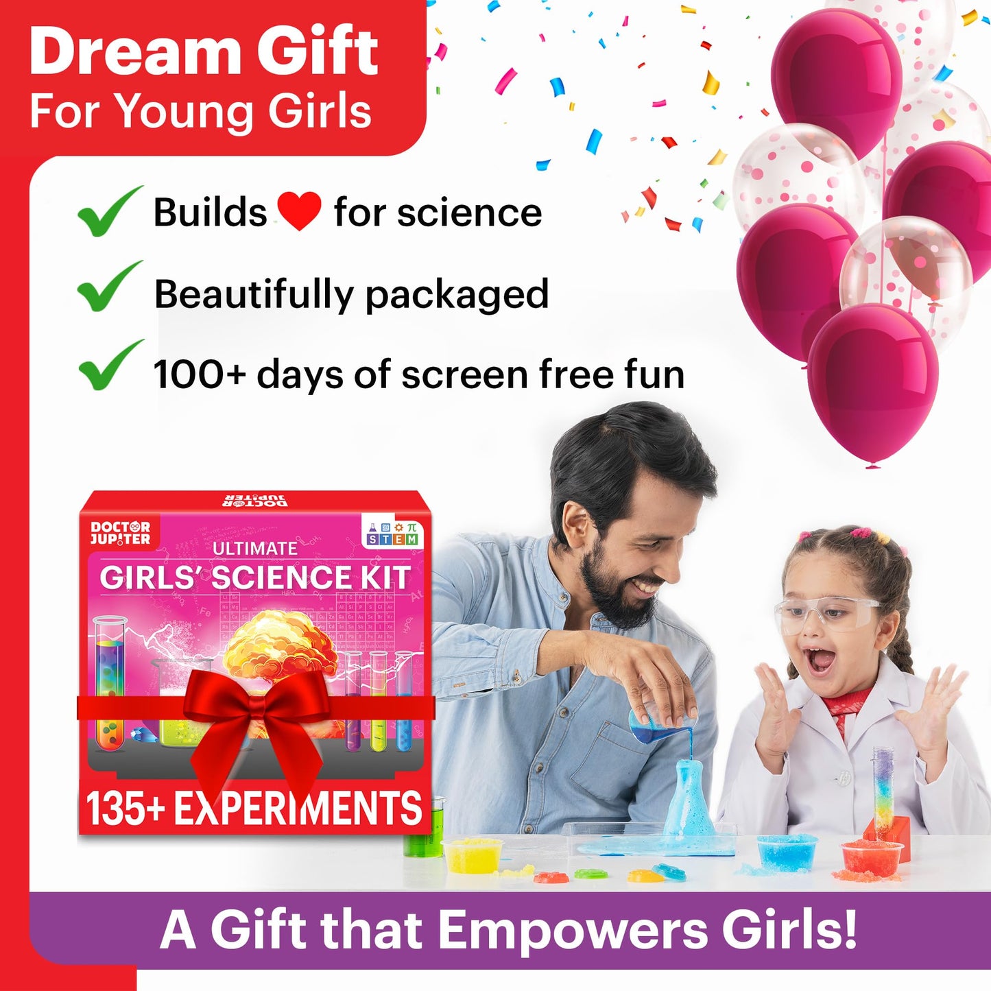 Doctor Jupiter Girls Science Kit for Kids Ages 8-10-12-14 | Gift Ideas for Birthday, Christmas for 8,9,10,11,12 Year Old Girls| 6-8 Experiments of Different Sciences| STEM Learning & Educational Toys