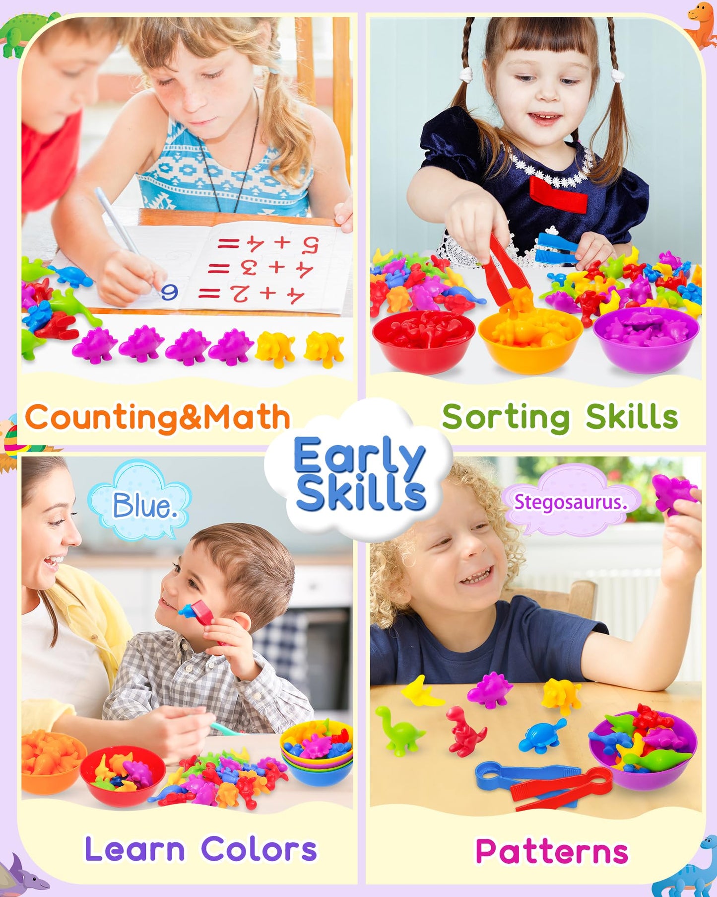 Yetonamr Counting Dinosaurs Montessori Toys for 3 4 5 Years Old Boys Girls, Toddler Stocking Stuffers Preschool Learning Activities Toys for Kids Ages 2-4, 3-5, 4-8, Birthday Gifts Sensory Toys