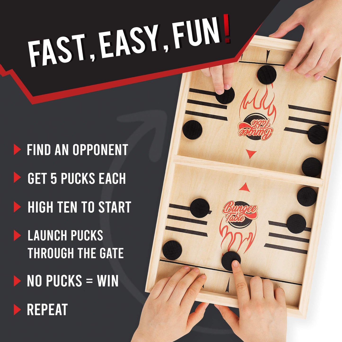 Bungee Table - Large Fast Sling Puck Game - Fast-Paced Fun for a Family Game Night or for a Party with Friends - Test Your Speed and Accuracy with This Wooden Hockey Board Game, 2 Players