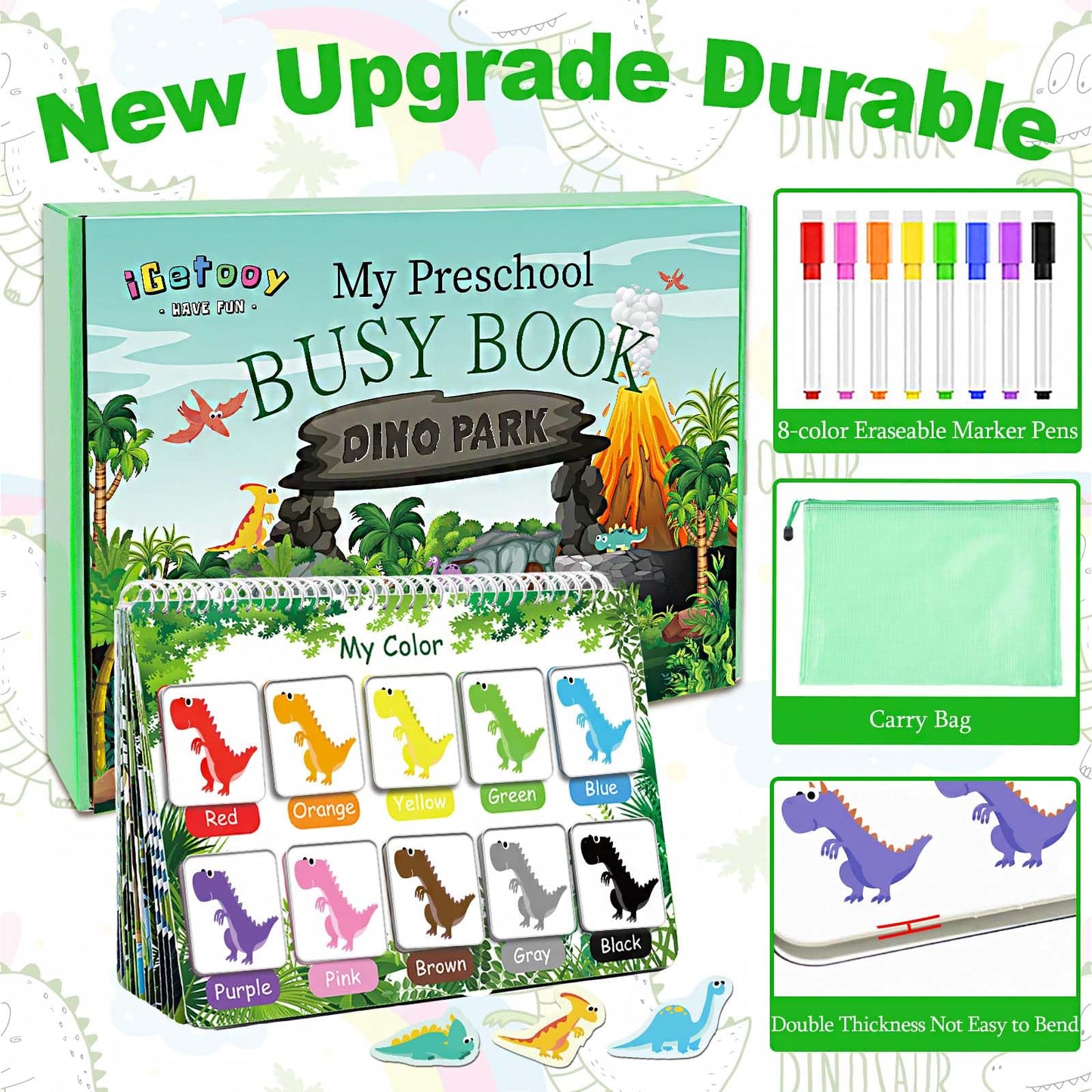 iGetooy Montessori Busy Book for Toddlers 1-3, Preschool Learning Activities Book, Newest Dinosaur Themes Busy Book for Kids Toys Ages 3-5, Kindergarten Preschool Workbook for Kids Boys Girls