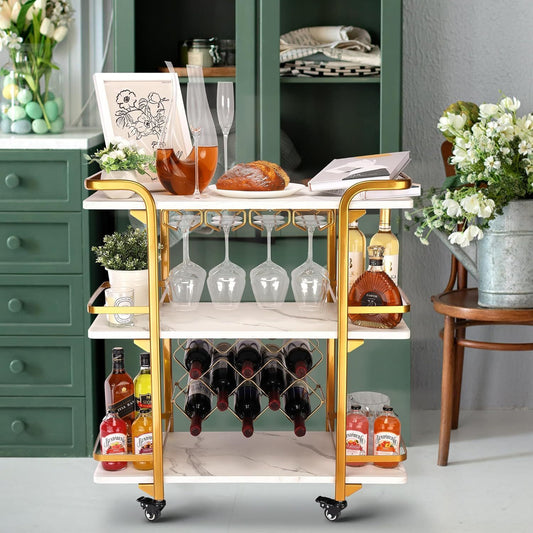 Gold Bar Cart with 3 Tiers for Stylish Storage